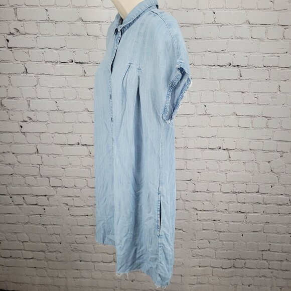 Cloth & Stone Anthropologie Blue Chambray Short Sleeve Dress Size Large L - Picture 13 of 15